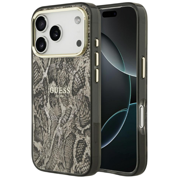 Guess Python Pattern MagSafe dėklas iPhone 17 Pro rudos spalvos aprašymas - Prekės nuotrauka
