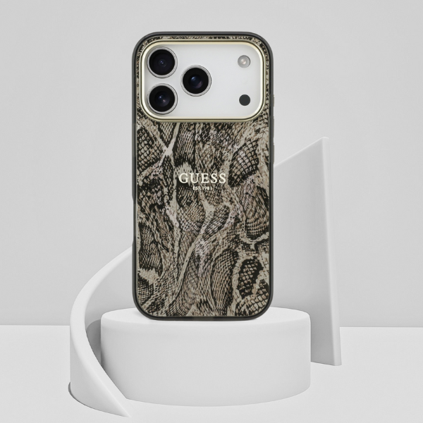 Guess Python Pattern MagSafe dėklas iPhone 17 Pro rudos spalvos aprašymas - Prekės nuotrauka