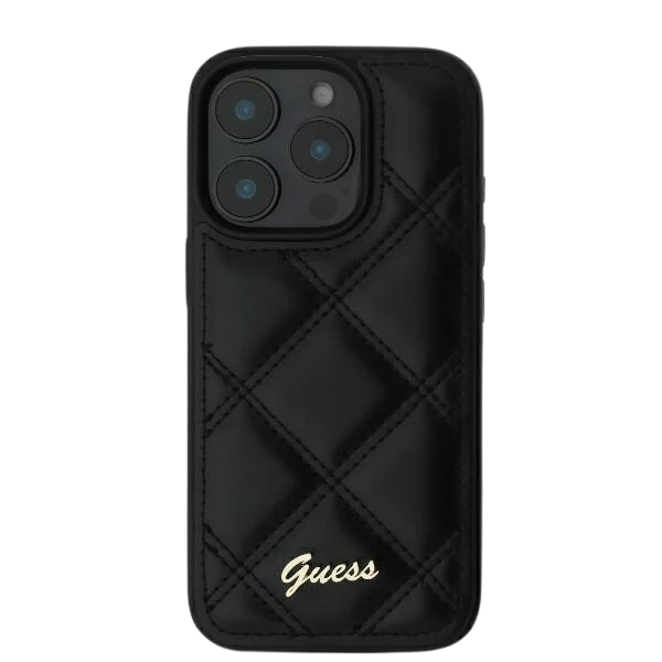 Guess Quilted Metal Logo Apple iPhone 16 Plus - dėklas telefonui juodos spalvos aprašymas - Prekės nuotrauka
