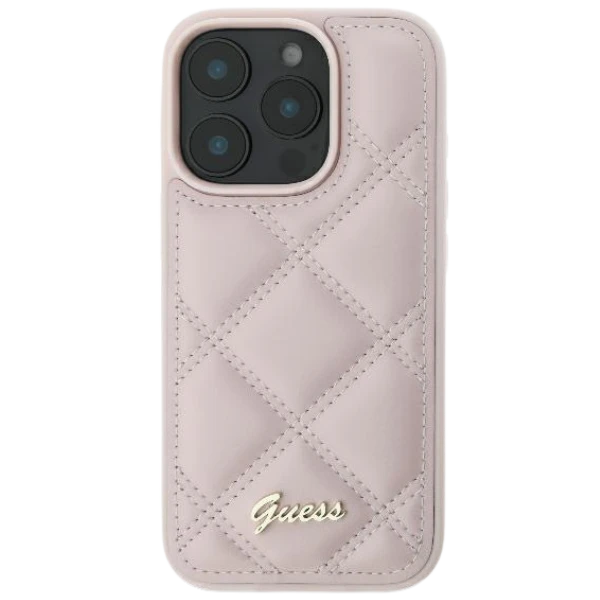 Guess Quilted Metal Logo Apple iPhone 16 - dėklas telefonui rožinės spalvos aprašymas - Prekės nuotrauka