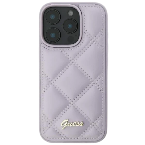 Guess Quilted Metal Logo Apple iPhone 16 - light dėklas telefonui violetinės spalvos aprašymas - Prekės nuotrauka