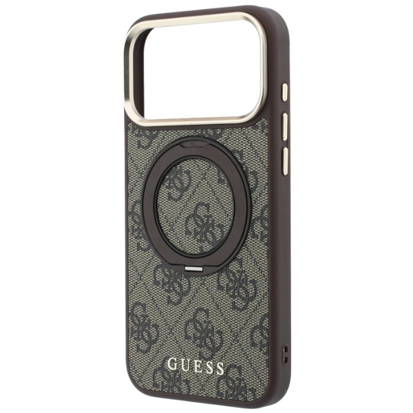 Guess Ring Stand 360 4G Classic Logo MagSafe dėklas, skirtas iPhone 18 Pro / 17 Pro, rudas aprašymas - Prekės nuotrauka