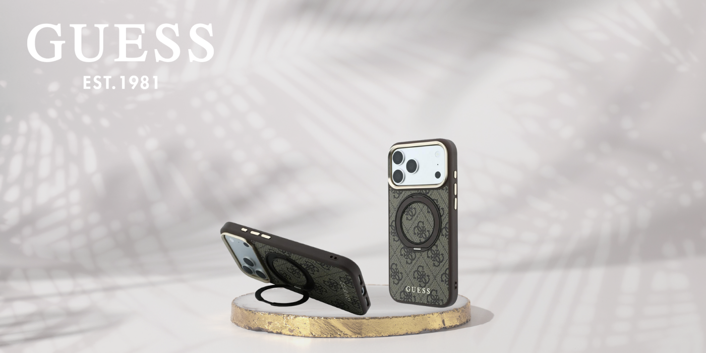 Guess Ring Stand 360 4G Classic Logo MagSafe dėklas, skirtas iPhone 18 Pro / 17 Pro, rudas aprašymas - Prekės nuotrauka