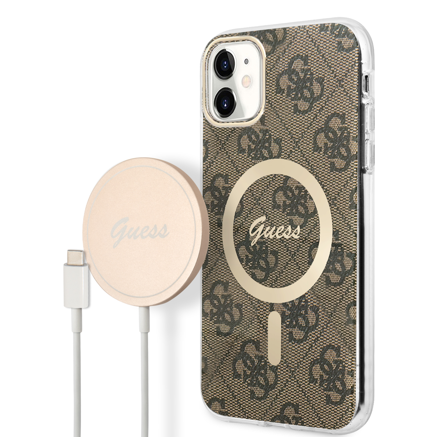 Guess Rinkinys GUBPN61H4EACSW Dėklas+ Įkroviklis Apple iPhone 11 6,1″ rudos spalvos kietas dėklas 4G Print MagSafe aprašymas - Prekės nuotrauka Guess Rinkinys GUBPN61H4EACSW Dėklas+ Įkroviklis Apple iPhone 11 6,1″ rudos spalvos kietas dėklas 4G Print MagSafe aprašymas - Prekės nuotrauka