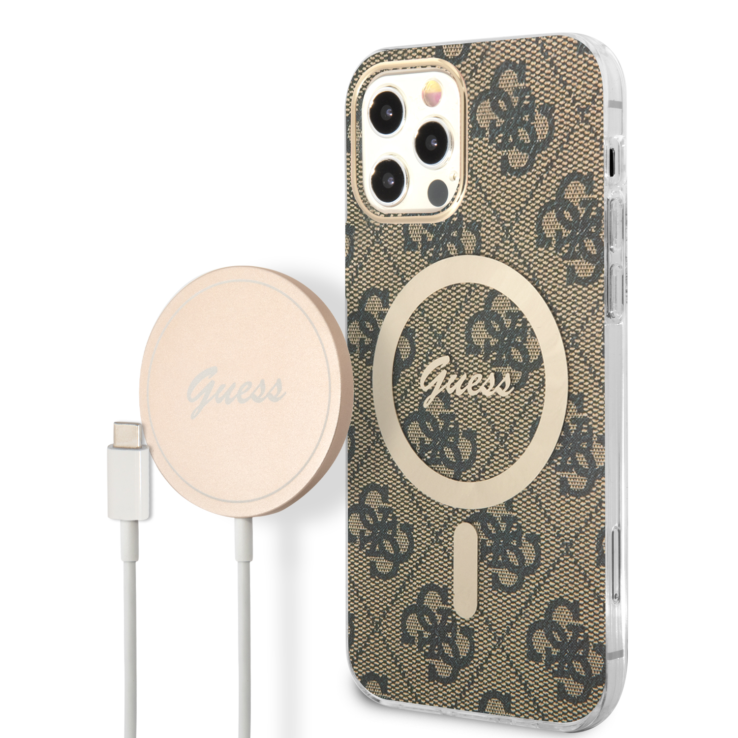 Guess Rinkinys GUBPP12MH4EACSW Dėklas+ Įkroviklis Apple iPhone 12/12 Pro rudos spalvos kietas dėklas 4G Print MagSafe aprašymas - Prekės nuotrauka Guess Rinkinys GUBPP12MH4EACSW Dėklas+ Įkroviklis Apple iPhone 12/12 Pro rudos spalvos kietas dėklas 4G Print MagSafe aprašymas - Prekės nuotrauka