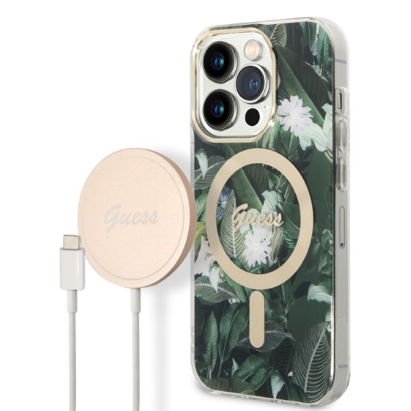Guess Rinkinys GUBPP14LHJEACSA Dėklas+Įkroviklis Apple iPhone 14 Pro 6,1″ žalias kietas dėklas Jungle MagSafe aprašymas - Prekės nuotrauka Guess Rinkinys GUBPP14LHJEACSA Dėklas+Įkroviklis Apple iPhone 14 Pro 6,1″ žalias kietas dėklas Jungle MagSafe aprašymas - Prekės nuotrauka