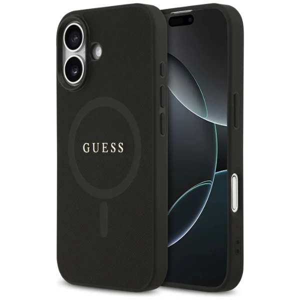Guess Saffiano Classic Logo MagSafe dėklas skirtas Apple iPhone 17 juodos spalvos aprašymas - Prekės nuotrauka Guess Saffiano Classic Logo MagSafe dėklas skirtas Apple iPhone 17 juodos spalvos aprašymas - Prekės nuotrauka