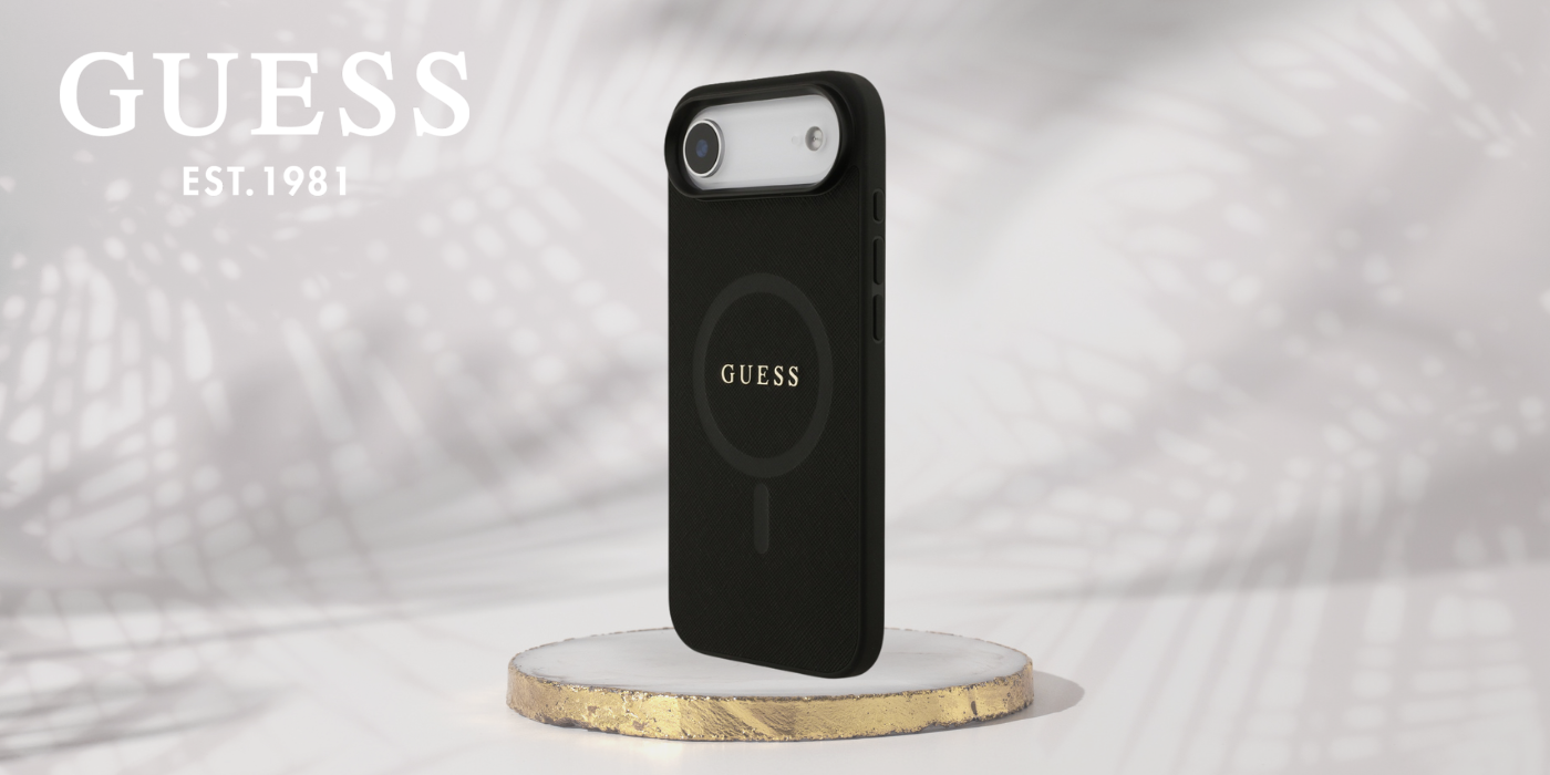 Guess Saffiano Classic Logo MagSafe dėklas skirtas Apple iPhone Air juodos spalvos aprašymas - Prekės nuotrauka