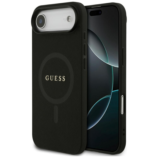 Guess Saffiano Classic Logo MagSafe dėklas skirtas Apple iPhone Air juodos spalvos aprašymas - Prekės nuotrauka