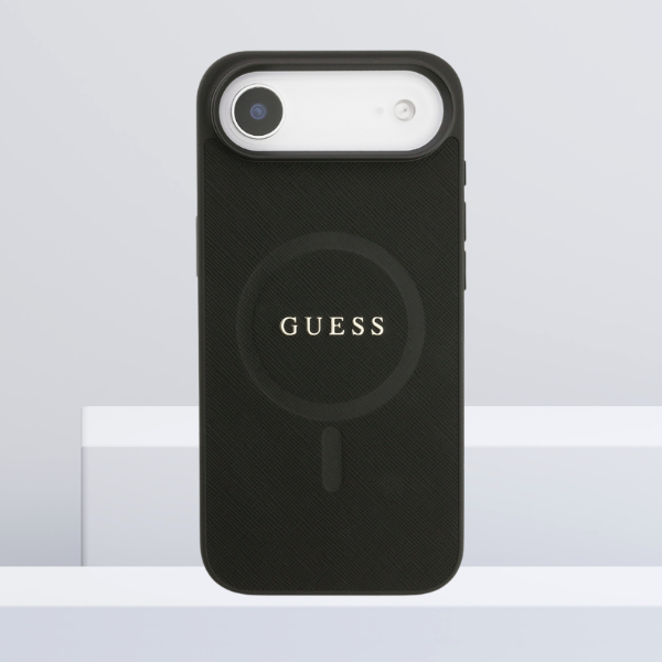 Guess Saffiano Classic Logo MagSafe dėklas skirtas Apple iPhone Air juodos spalvos aprašymas - Prekės nuotrauka