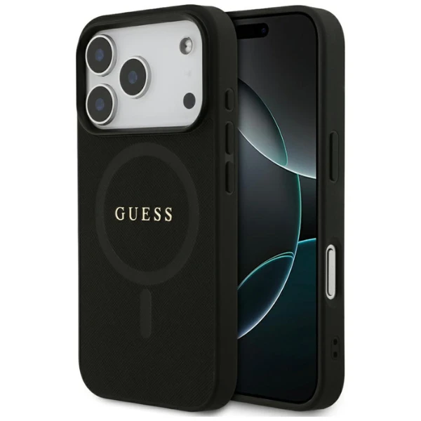 Guess Saffiano Classic Logo MagSafe dėklas skirtas Apple iPhone 17 Pro juodos spalvos aprašymas - Prekės nuotrauka Guess Saffiano Classic Logo MagSafe dėklas skirtas Apple iPhone 17 Pro juodos spalvos aprašymas - Prekės nuotrauka