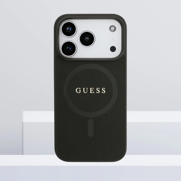 Guess Saffiano Classic Logo MagSafe dėklas skirtas Apple iPhone 17 Pro juodos spalvos aprašymas - Prekės nuotrauka Guess Saffiano Classic Logo MagSafe dėklas skirtas Apple iPhone 17 Pro juodos spalvos aprašymas - Prekės nuotrauka