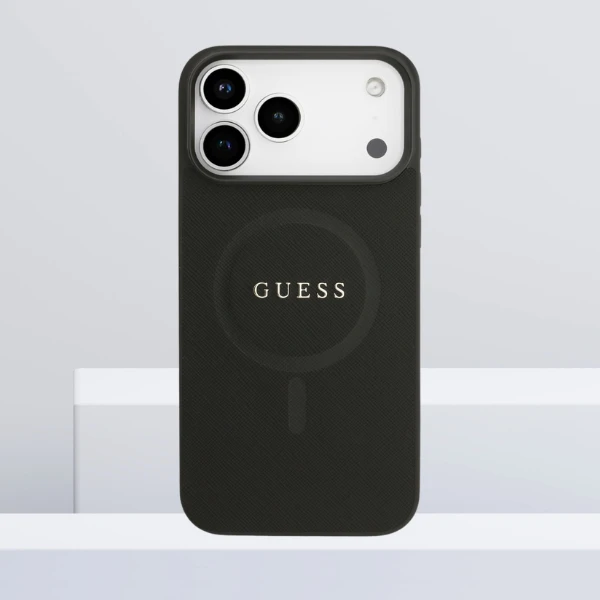 Guess Saffiano Classic Logo MagSafe dėklas skirtas Apple iPhone 17 Pro Max juodos spalvos aprašymas - Prekės nuotrauka Guess Saffiano Classic Logo MagSafe dėklas skirtas Apple iPhone 17 Pro Max juodos spalvos aprašymas - Prekės nuotrauka