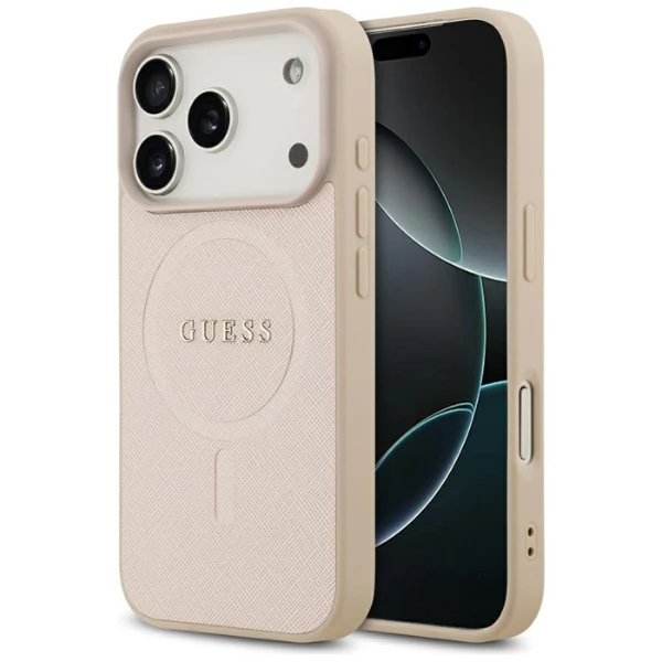 Guess Saffiano Classic Logo MagSafe dėklas skirtas Apple iPhone 17 Pro rožinės spalvos aprašymas - Prekės nuotrauka Guess Saffiano Classic Logo MagSafe dėklas skirtas Apple iPhone 17 Pro rožinės spalvos aprašymas - Prekės nuotrauka