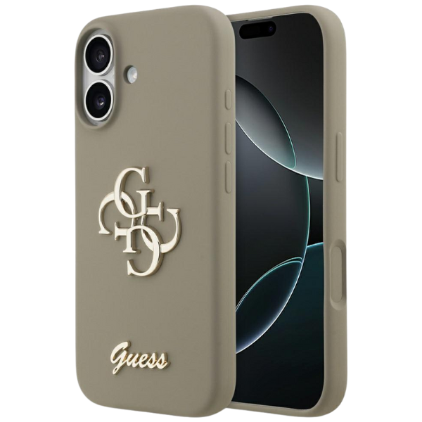 Guess Silicone Big 4G Script Dėklas Apple iPhone 17 rudos spalvos aprašymas - Prekės nuotrauka