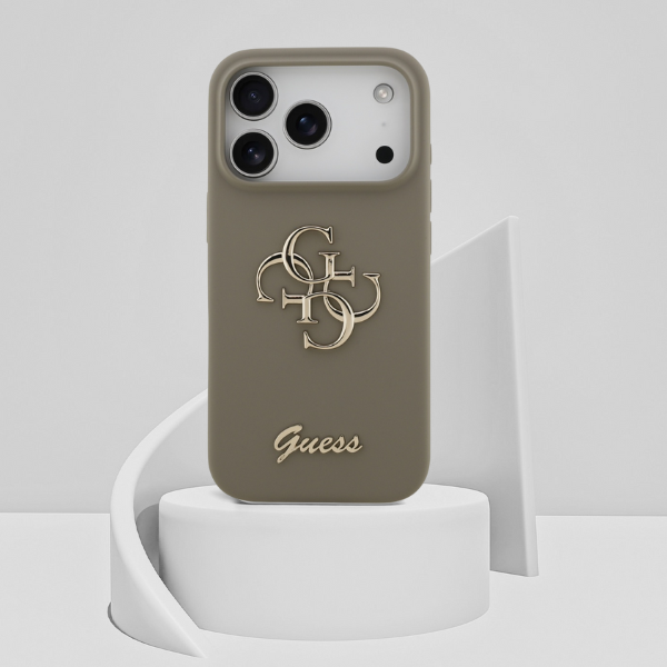 Guess Silicone Big 4G Script Dėklas Apple iPhone 17 Pro rudos spalvos aprašymas - Prekės nuotrauka