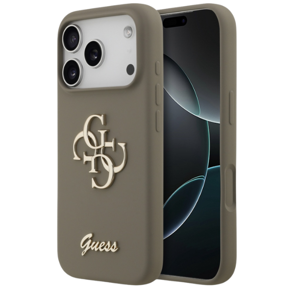 Guess Silicone Big 4G Script Dėklas Apple iPhone 17 Pro rudos spalvos aprašymas - Prekės nuotrauka