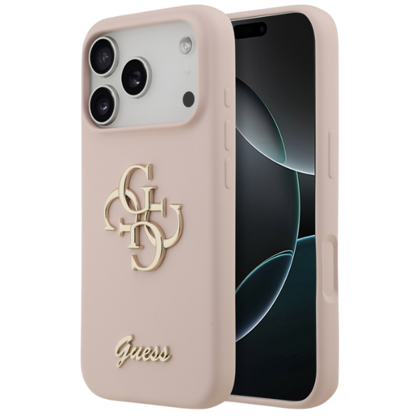 Guess Silicone Big 4G Script Dėklas iPhone 17 Pro rožinės spalvos aprašymas - Prekės nuotrauka