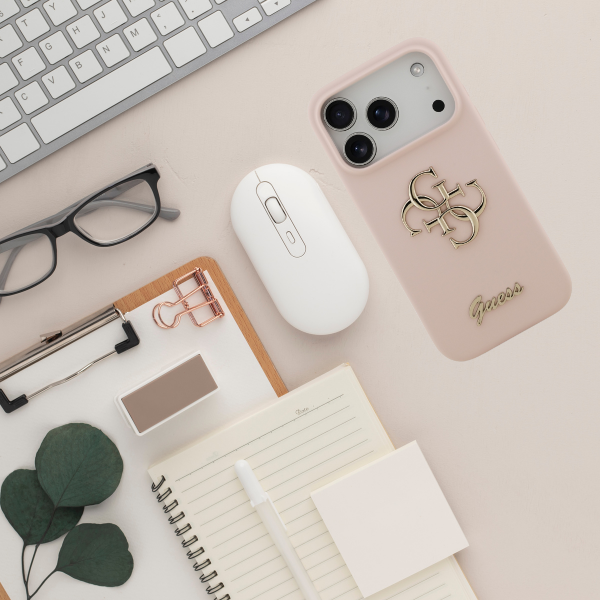 Guess Silicone Big 4G Script Dėklas iPhone 17 Pro rožinės spalvos aprašymas - Prekės nuotrauka