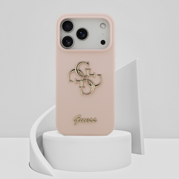 Guess Silicone Big 4G Script Dėklas iPhone 17 Pro rožinės spalvos aprašymas - Prekės nuotrauka