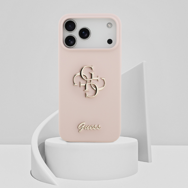 Guess Silicone Big 4G Script dėklas iPhone 17 Pro Max rožinės spalvos aprašymas - Prekės nuotrauka