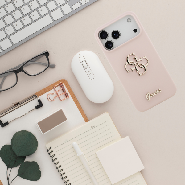 Guess Silicone Big 4G Script dėklas iPhone 17 Pro Max rožinės spalvos aprašymas - Prekės nuotrauka