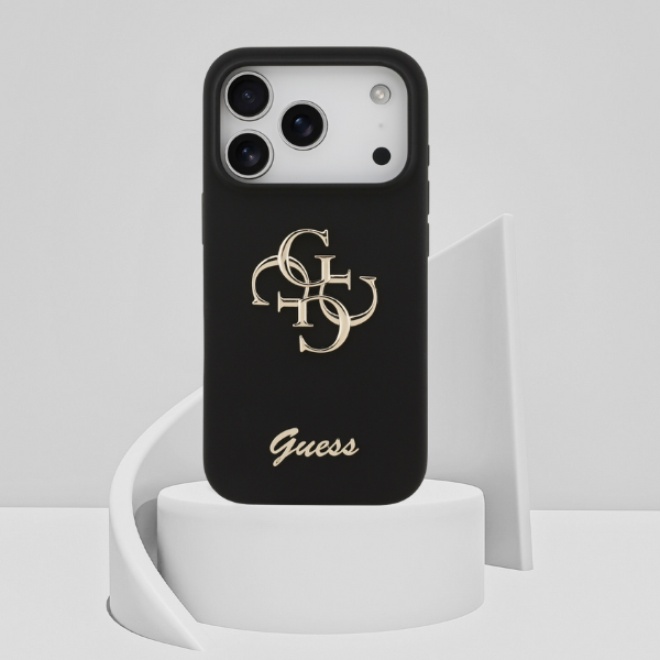 Guess Silicone Big 4G Script dėklas skirtas Apple iPhone 17 Pro juodos spalvos aprašymas - Prekės nuotrauka