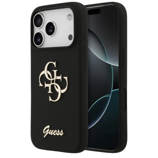 Guess Silicone Big 4G Script dėklas skirtas Apple iPhone 17 Pro juodos spalvos aprašymas - Prekės nuotrauka