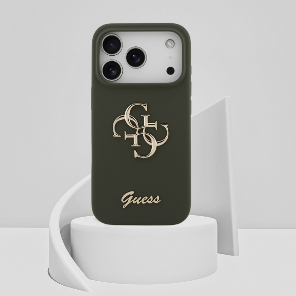 Guess Silicone Big 4G Script dėklas skirtas Apple iPhone 17 Pro khaki aprašymas - Prekės nuotrauka