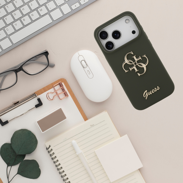Guess Silicone Big 4G Script dėklas skirtas Apple iPhone 17 Pro khaki aprašymas - Prekės nuotrauka