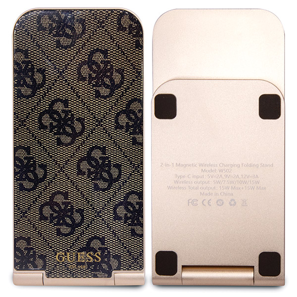 Guess sulankstomas krepšys. indukcinis 2in1 GUDCFAL4PEGW 15W rudos spalvos 4G Pattern MagSafe aprašymas - Prekės nuotrauka
