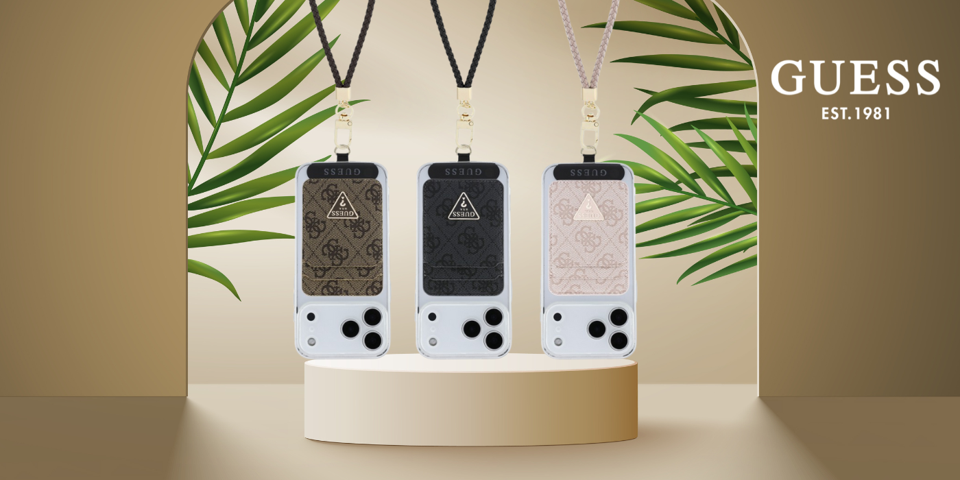 Guess wallet + hand strap set Guess triangle MagSafe rožinės spalvos aprašymas - Prekės nuotrauka