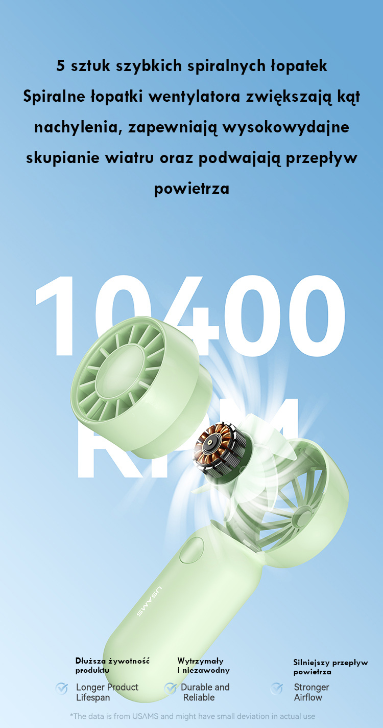 Ventiliatorius Handheld fan USAMS Mini Pocket ZB354 žalias aprašymas - Prekės nuotrauka