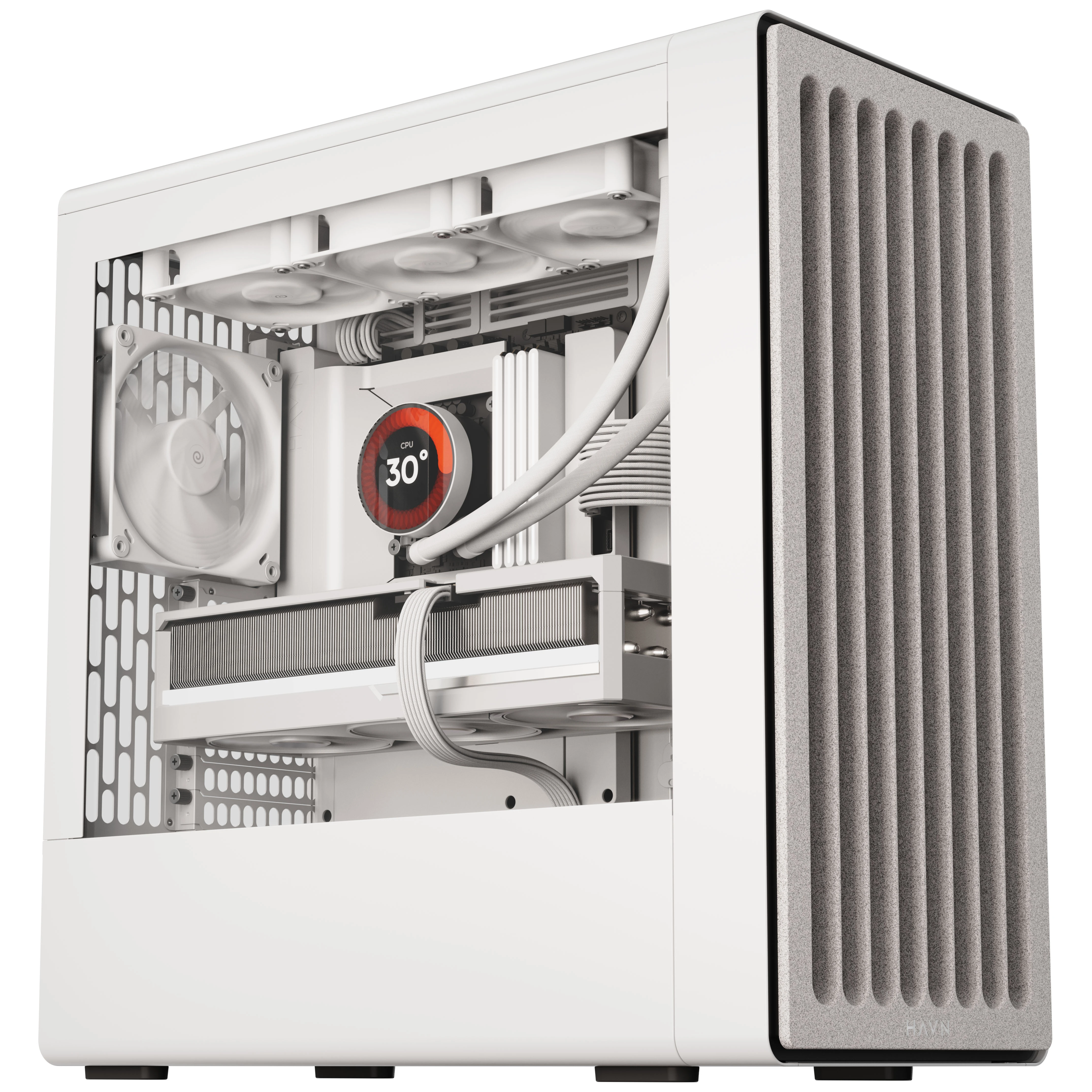 HAVN BF 360 Flow PC Case, Midi Tower, E-ATX, Tempered Glass – Baltas aprašymas - Prekės nuotrauka