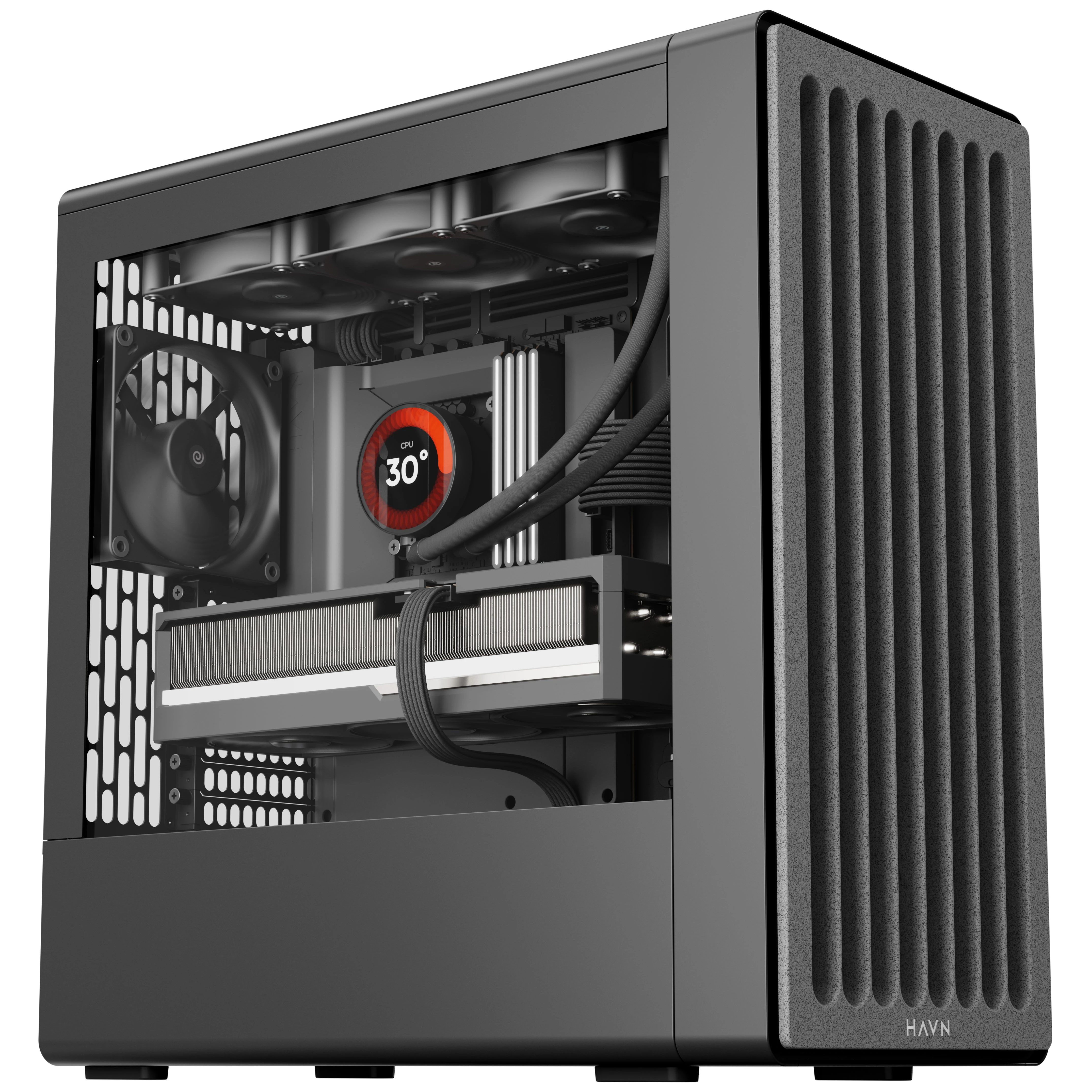 HAVN BF 360 PC Case, Midi Tower, E-ATX, Tempered Glass – Juodas aprašymas - Prekės nuotrauka