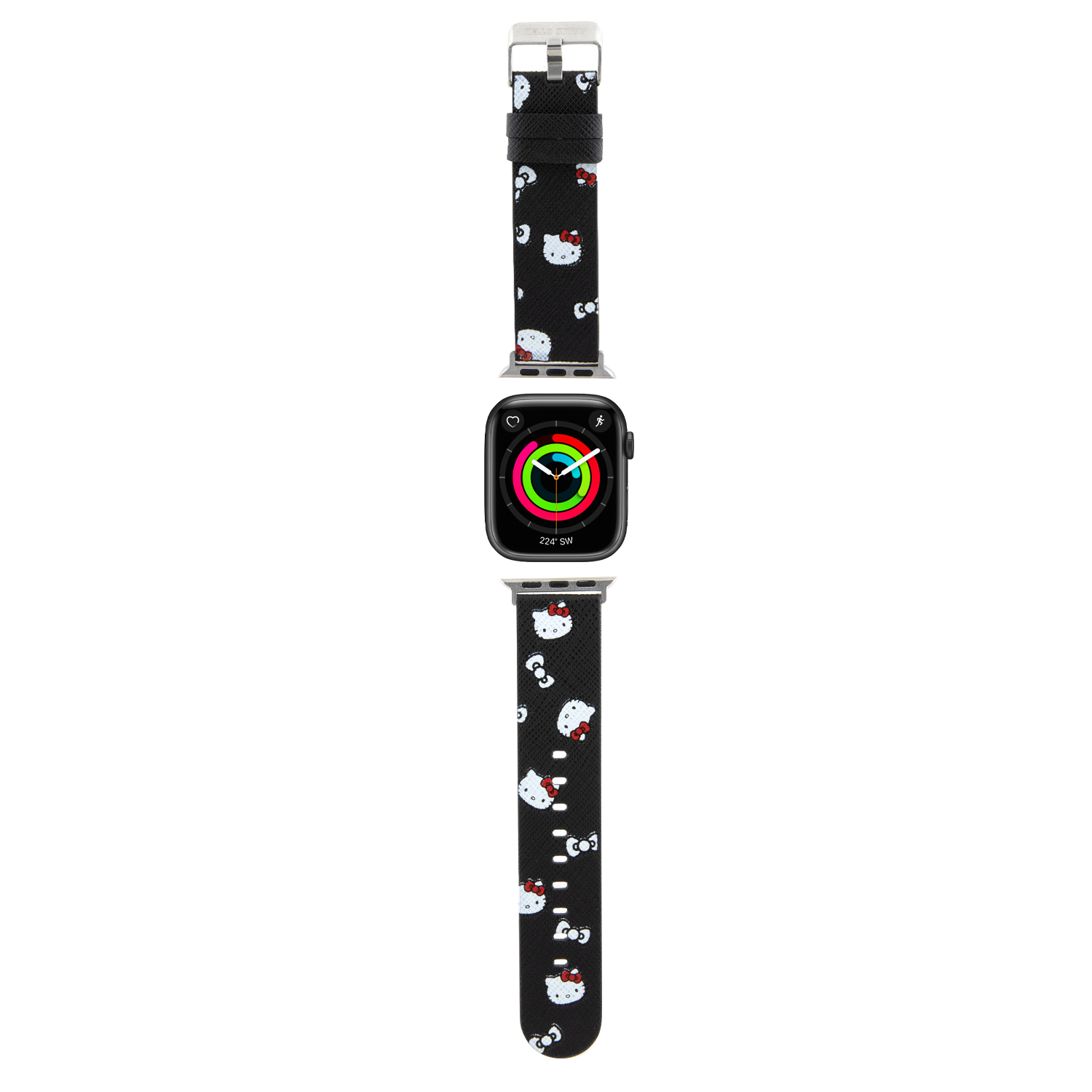 Hello Kitty apyrankė HKAWMPSAPSK Apple Watch 38/40/41mm juodos spalvos apyrankė Heads & Bows Pattern aprašymas - Prekės nuotrauka