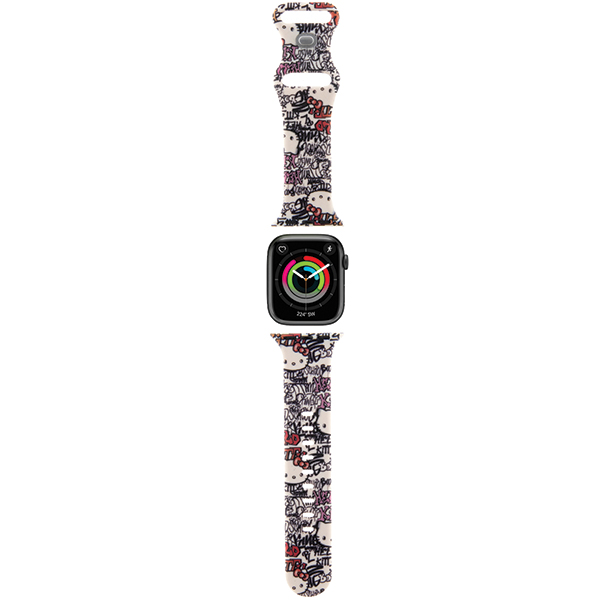 Hello Kitty apyrankė HKAWMSDGPTE Apple Watch 38/40/41mm rusvai gelsvas apyrankė Silicone Tags Graffiti aprašymas - Prekės nuotrauka