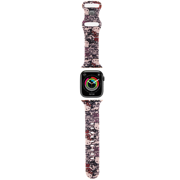 Hello Kitty apyrankė HKAWMSDGPTP Apple Watch 38/40/41mm rožinės spalvos apyrankė Silicone Tags Graffiti aprašymas - Prekės nuotrauka