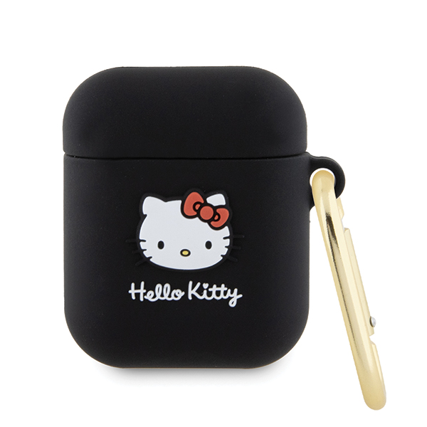 Hello Kitty HKA23DKHSK AirPods 1/2 Dėklas juodos spalvos Silicone 3D Kitty Head aprašymas - Prekės nuotrauka