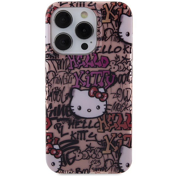 Hello Kitty HKHCP15LHDGPTP Apple iPhone 15 Pro 6.1″ rožinės spalvos kietas dėklas IML Tags Graffiti aprašymas - Prekės nuotrauka