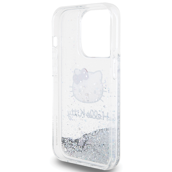 Hello Kitty HKHCP15LLIKHET Apple iPhone 15 Pro 6.1″ sidabrinis kietas dėklas Liquid Glitter Charms Kitty Hea aprašymas - Prekės nuotrauka