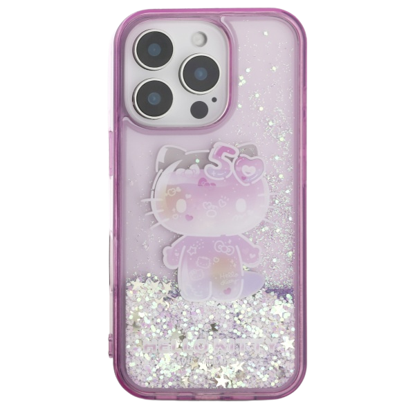 Hello Kitty HKHCP16SL50PPU iPhone 16 6.1″ violetinės spalvos kietas dėklas Liquid Glitter 50TH Annivers aprašymas - Prekės nuotrauka