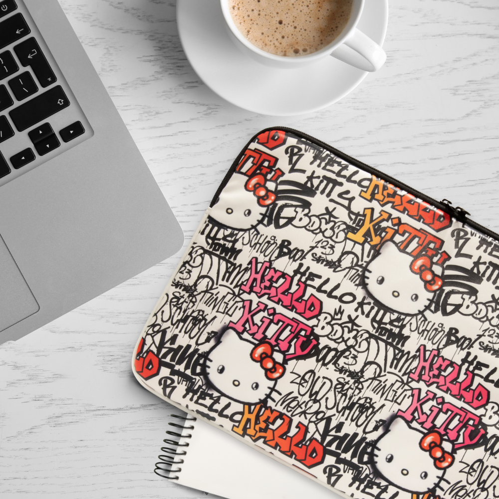 Hello Kitty kompiuterio dėklas HKCSZPDGPTE 14″ smėlio spalvos užtrauktuku PU su grafiti raštais aprašymas - Prekės nuotrauka