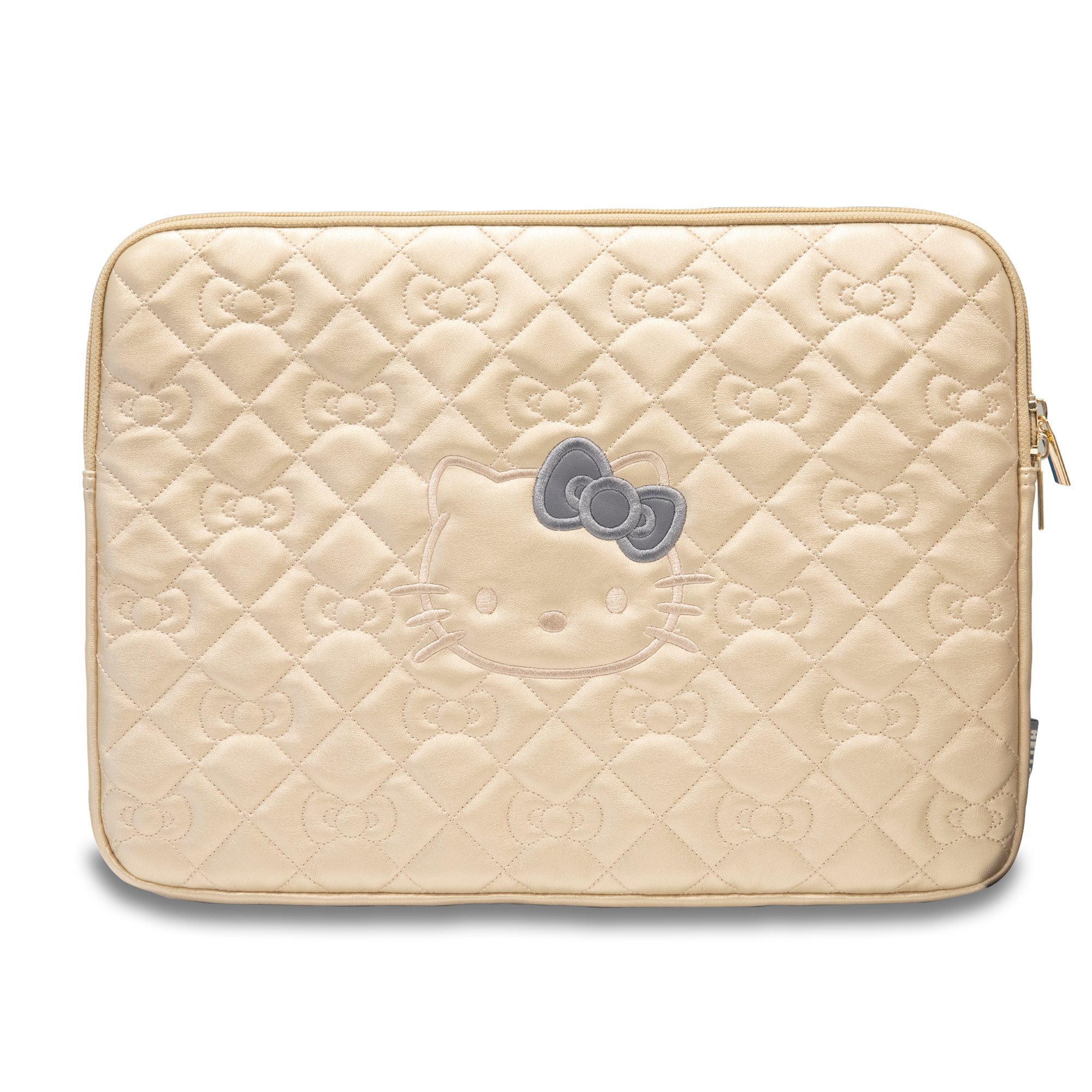 Hello Kitty kompiuterio dėklas HKCSZPEKHBPD 14″ auksinis, užtraukiamas, PU odos, dygsniuotas su kaspinais aprašymas - Prekės nuotrauka