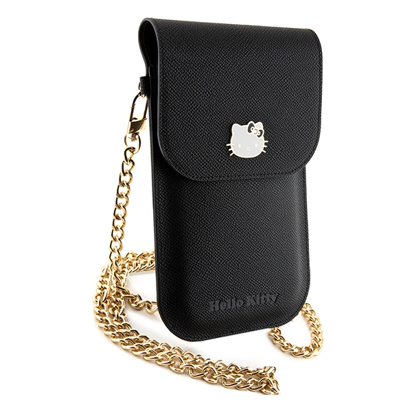 Hello Kitty odinis dėklas krepšys Metal Logo Chain (HKOWBPGHDLMK) juodos spalvos aprašymas - Prekės nuotrauka