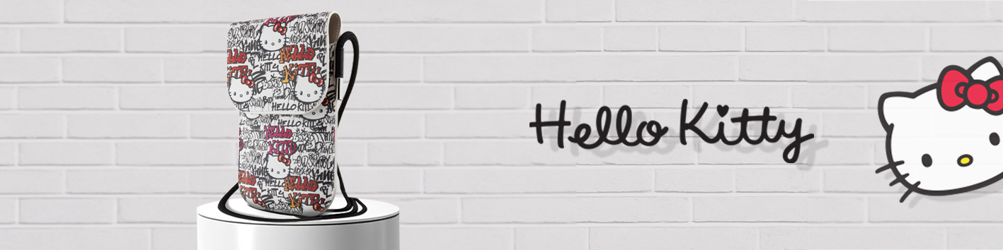 Hello Kitty rankinė HKOWBHDGPTE smėlio spalvos odinė su etiketėmis grafiti virvele aprašymas - Prekės nuotrauka