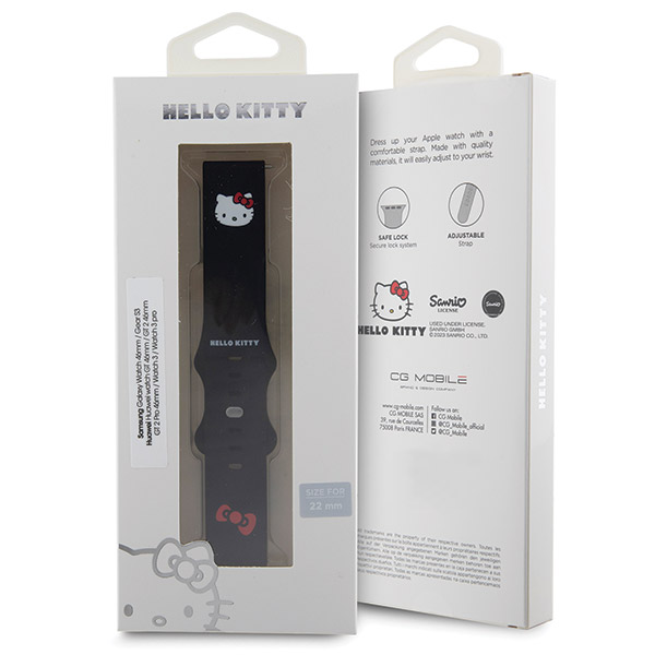 Hello Kitty universali apyrankė HKUWLSCHBLK silikoninė su Kitty galvute, juodos spalvos, 22mm aprašymas - Prekės nuotrauka