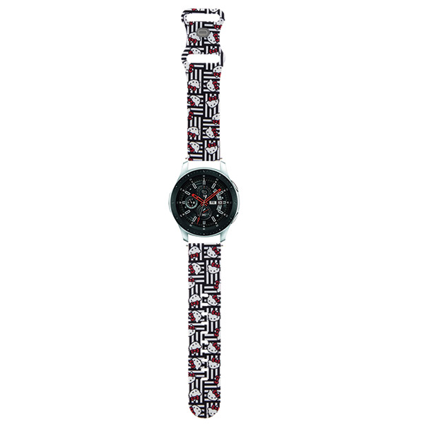 Hello Kitty universali apyrankė HKUWLSDIESK Silicone Heads & Stripes juodos spalvos apyrankė 22mm aprašymas - Prekės nuotrauka