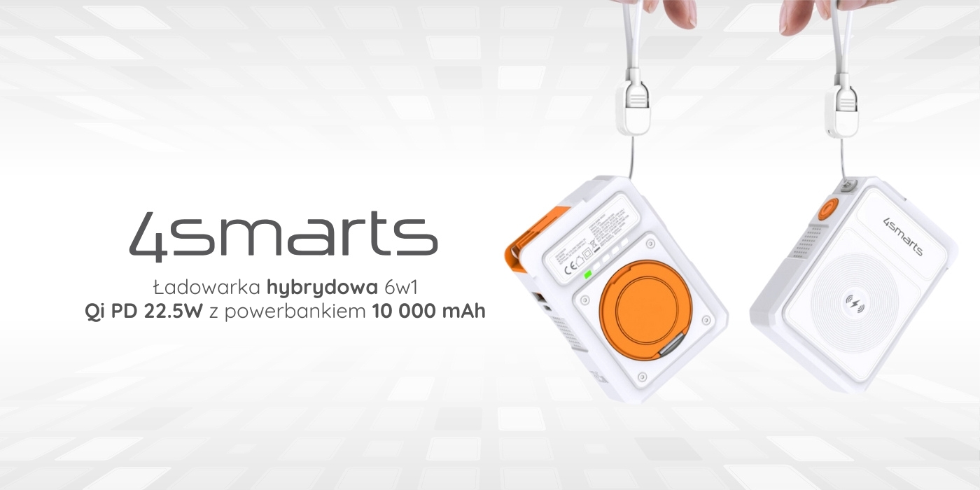 Hibridinis įkroviklis 4smarts 6-in-1 USB-C/USB-A PD 22.5W su 10 000 mAh išorine baterija, Qi belaidžiu įkrovimu, aprašymas - Prekės nuotrauka