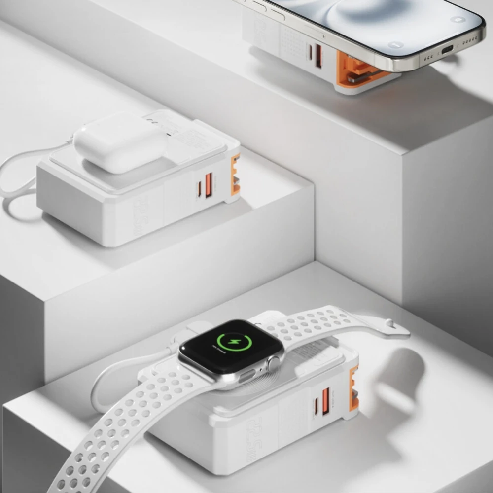 Hybrid įkroviklis 4smarts 6-in-1 USB-C/USB-A PD 22.5W su 10,000 mAh power bank, Qi belaidis įkrovimas aprašymas - Prekės nuotrauka
